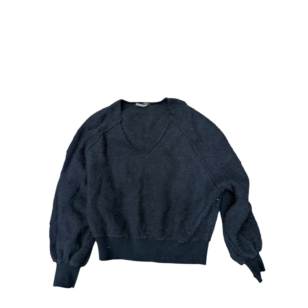 Free People Black Boucle V-Neck Balloon Raglan Sleeve Textured Sweater XS